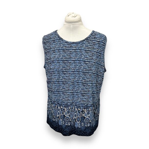 Pleat Pleat Vintage Womans Blue & Black Abstract Sleeveless Top 1X - Picture 1 of 8